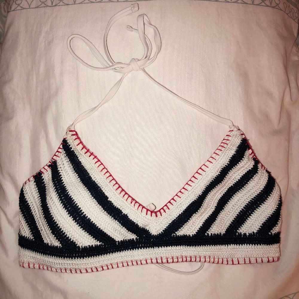 Target Striped Crochet Halter Bralette Bikini Top